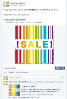 The SALE post on Facebook as well as a link to the blog post on the same subject